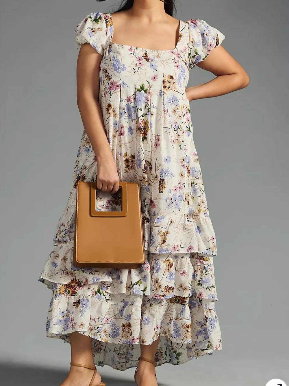 Anthropologie Tiered Cap-Sleeve Dress L